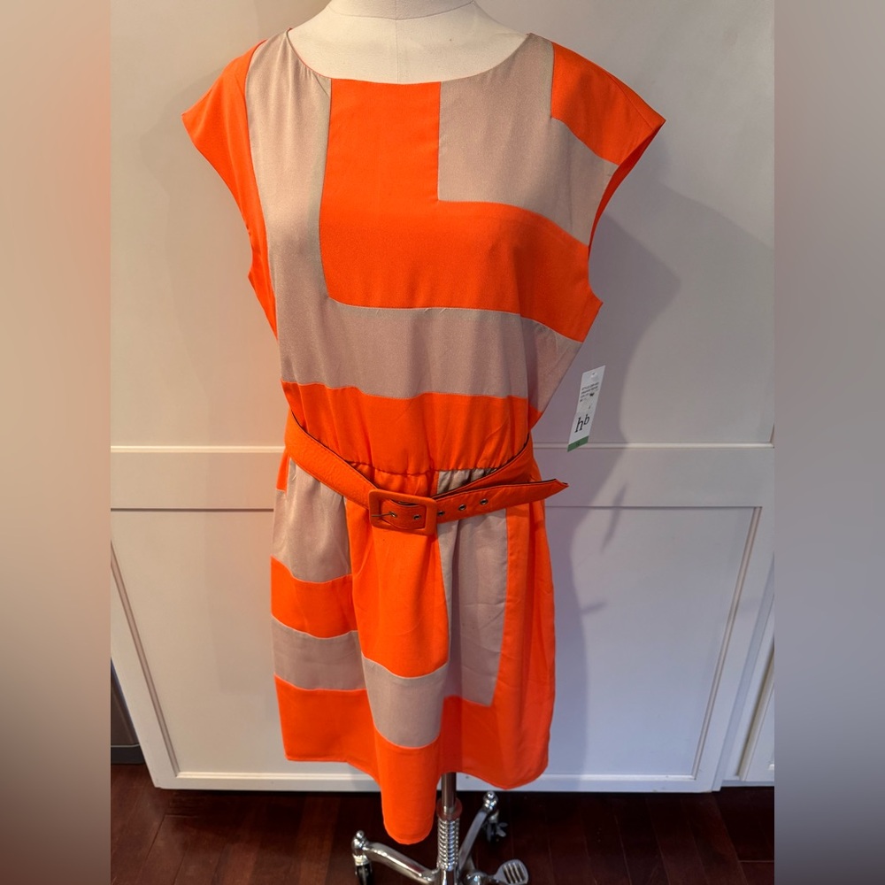Harve Benard Orange and Beige Color Block Dress